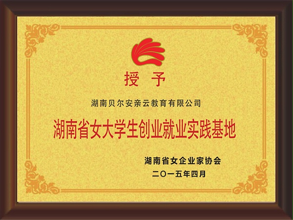 湖南省女大学生创业就业实践基地证书